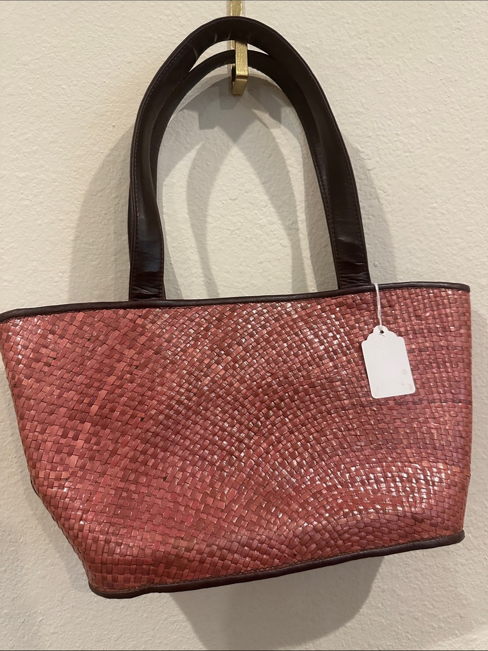 LC SAC Woven  Tote Bag with Dark Brown Handles